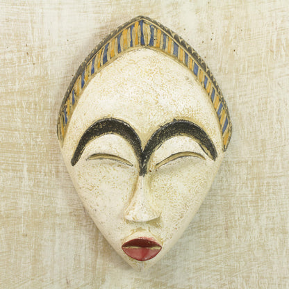 White Adesewa Artisan Hand Carved Sese Wood White Adesewa Beauty Mask