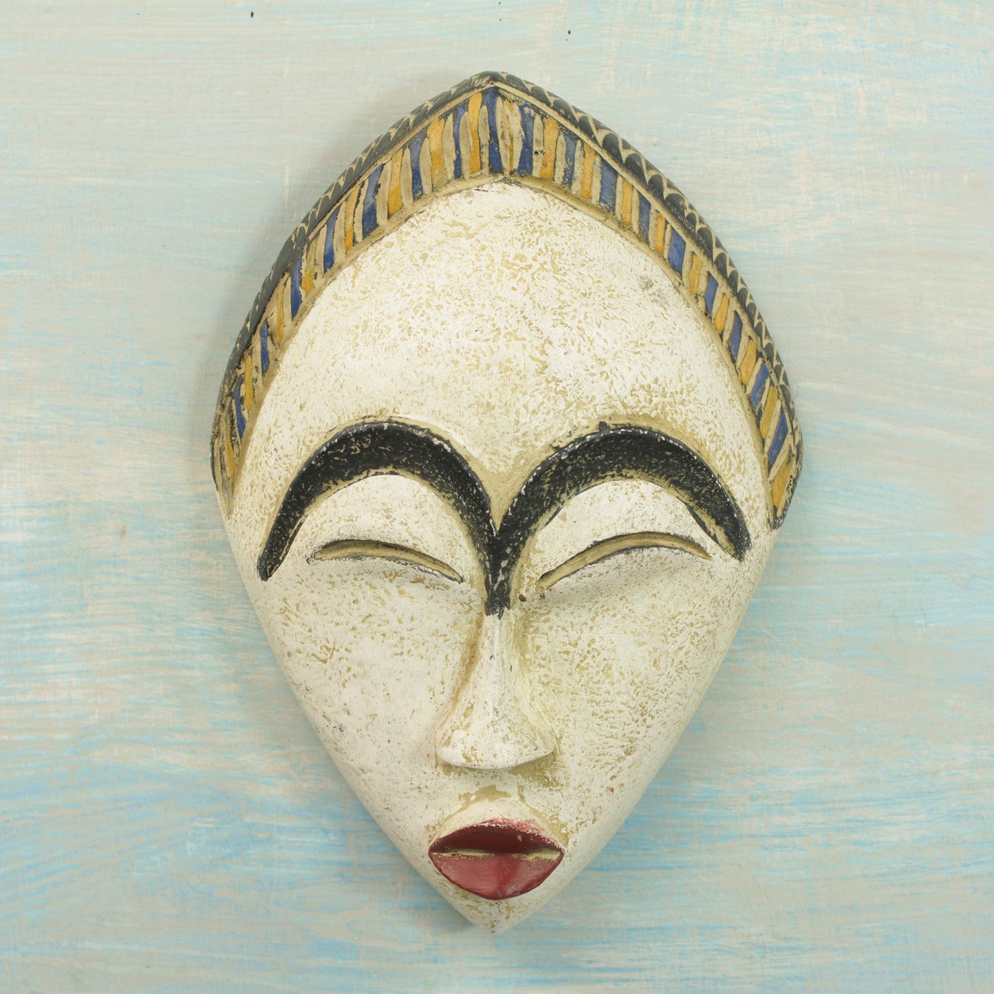 White Adesewa Artisan Hand Carved Sese Wood White Adesewa Beauty Mask