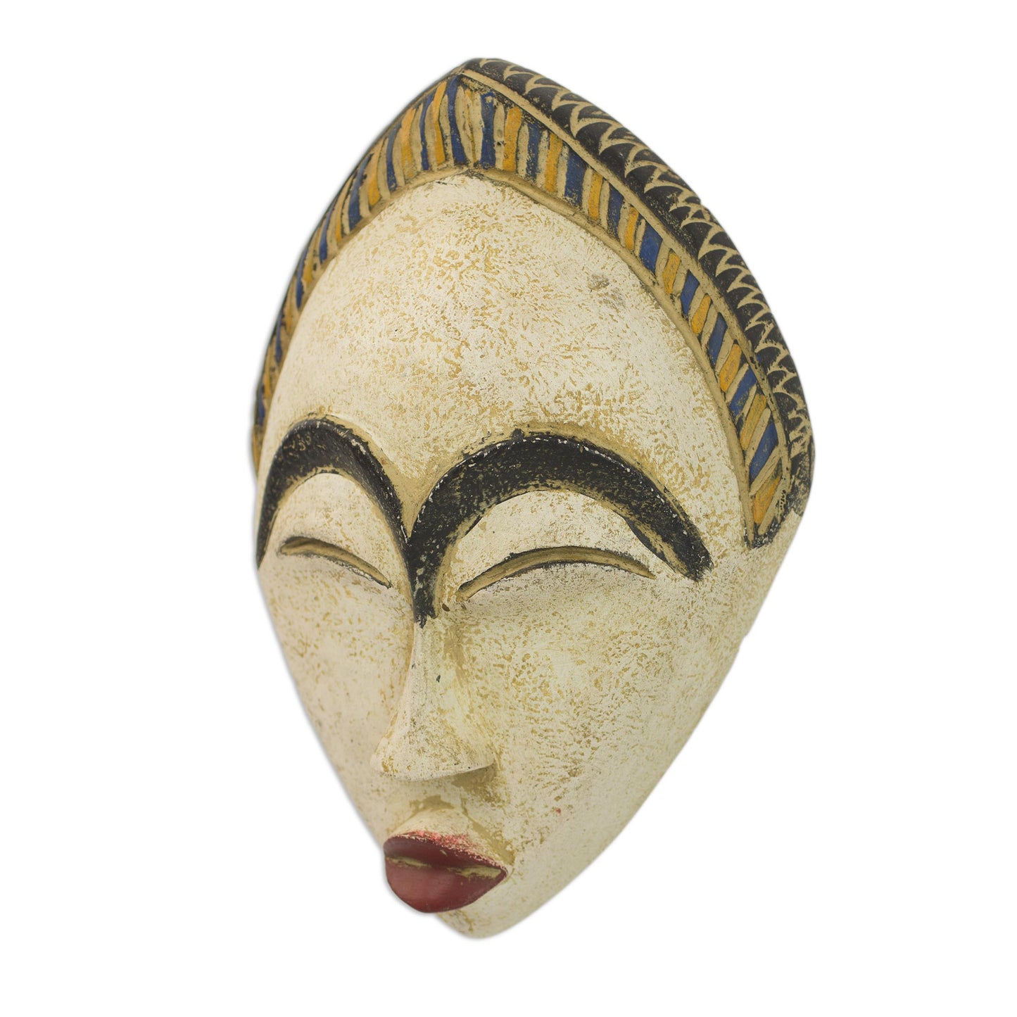 White Adesewa Artisan Hand Carved Sese Wood White Adesewa Beauty Mask