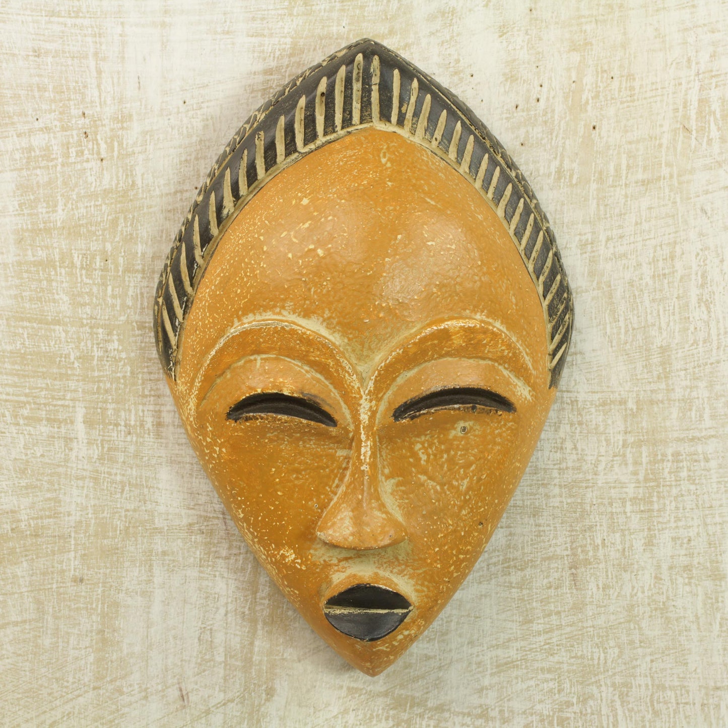 Orange Adesewa Orange and Black Hand Carved Sese Wood Adesewa Mask