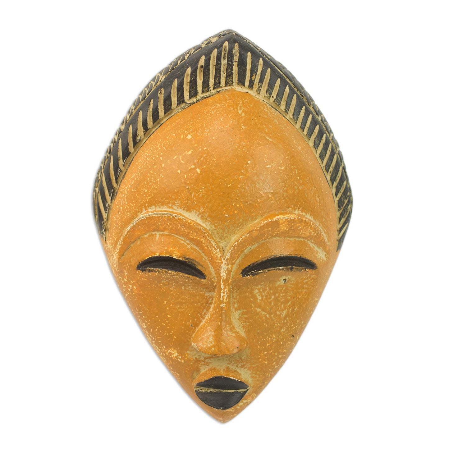 Orange Adesewa Orange and Black Hand Carved Sese Wood Adesewa Mask