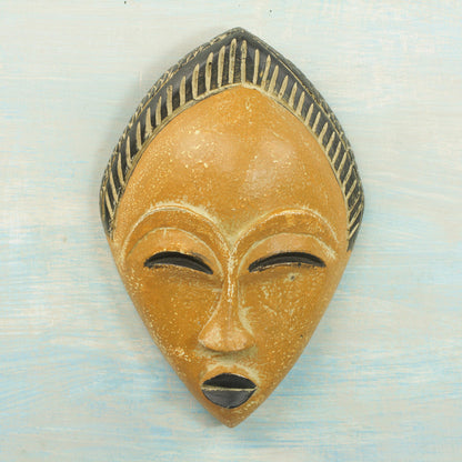 Orange Adesewa Orange and Black Hand Carved Sese Wood Adesewa Mask