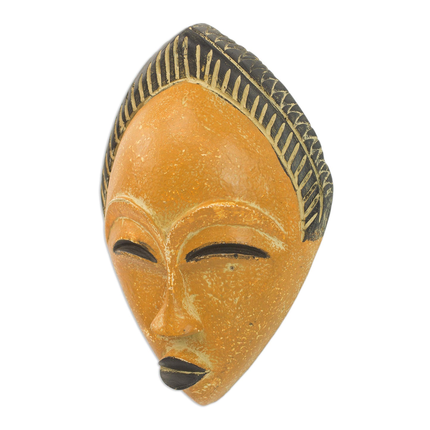 Orange Adesewa Orange and Black Hand Carved Sese Wood Adesewa Mask