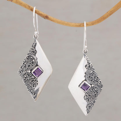 Diamond Ferns Amethyst Diamond-Shaped Dangle Earrings from Bali