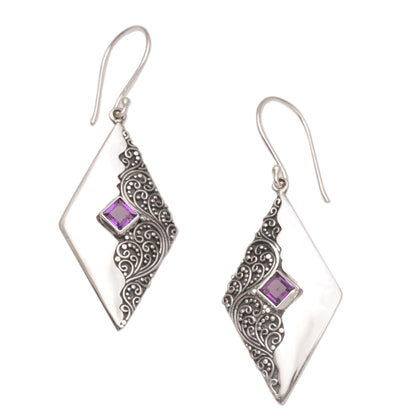 Diamond Ferns Amethyst Diamond-Shaped Dangle Earrings from Bali