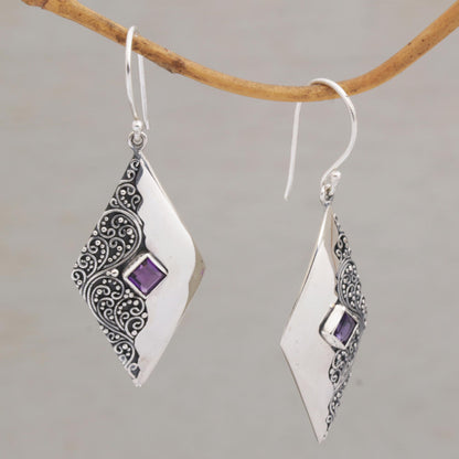 Diamond Ferns Amethyst Diamond-Shaped Dangle Earrings from Bali