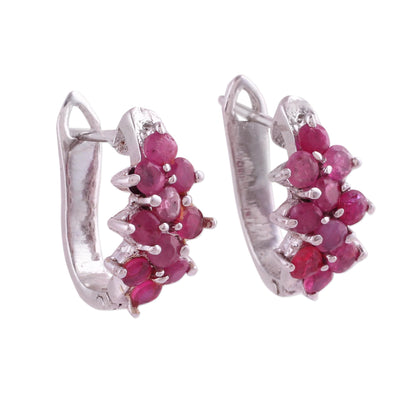 Red Hyacinth Red Ruby and Sterling Silver Half Hoop Earrings from India