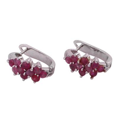 Red Hyacinth Red Ruby and Sterling Silver Half Hoop Earrings from India