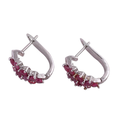 Red Hyacinth Red Ruby and Sterling Silver Half Hoop Earrings from India