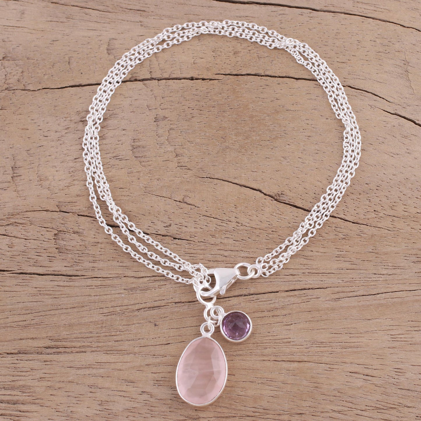 Twinkling Harmony Silver Rose Quartz Amethyst Bracelet