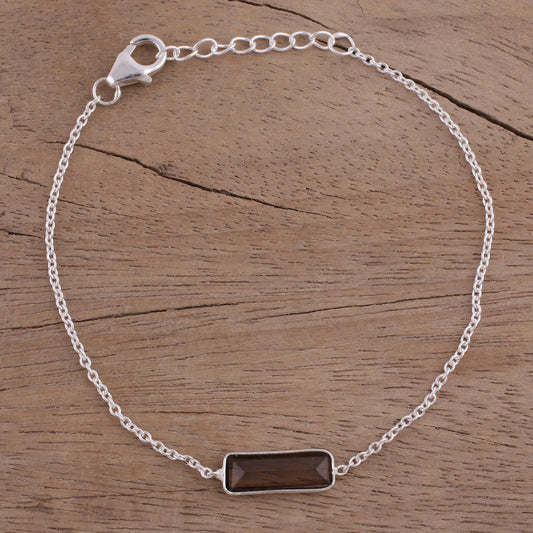Elegant Prism Smoky Quartz and 925 Silver Pendant Bracelet from India
