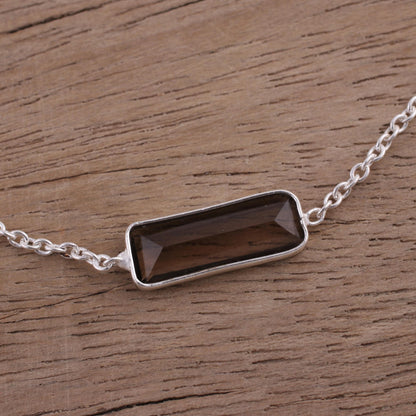 Elegant Prism Smoky Quartz and 925 Silver Pendant Bracelet from India