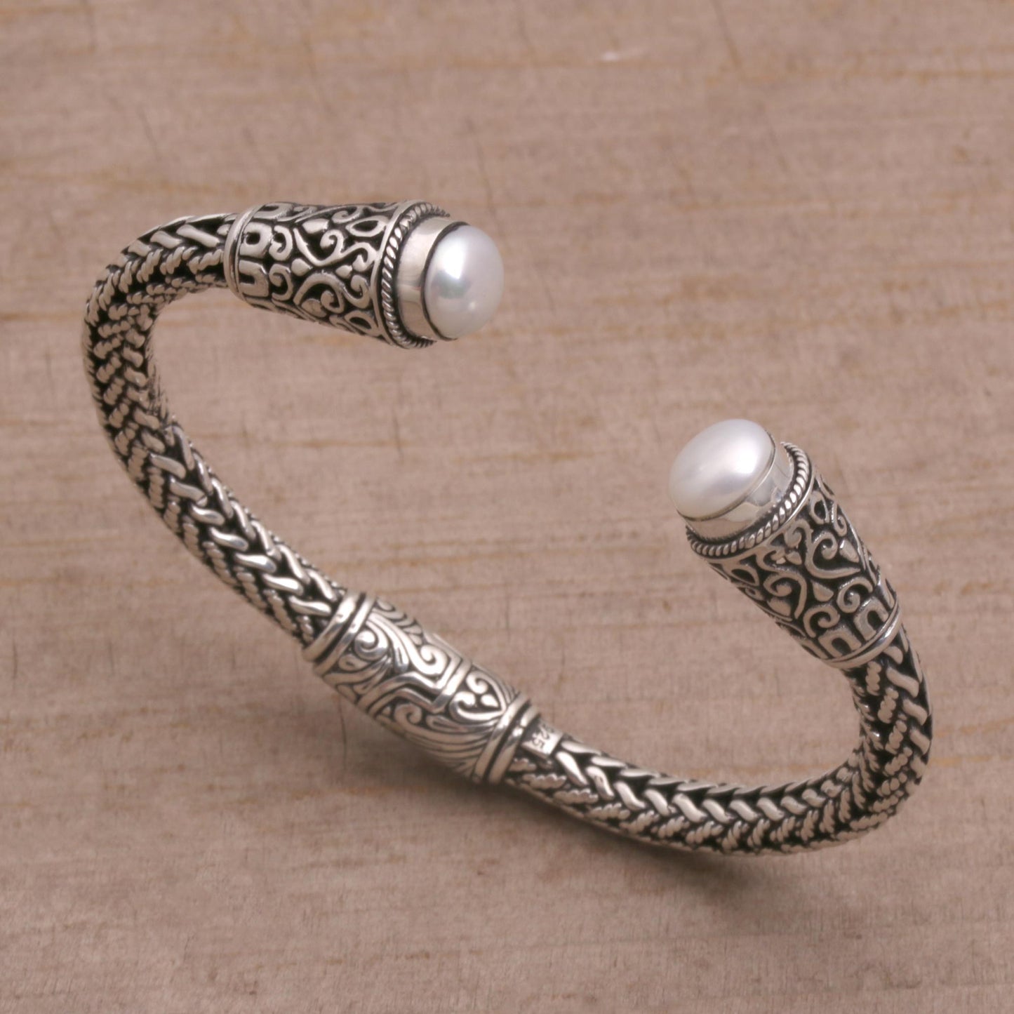 Dragon Beauty Cultured Pearl and Sterling Silver Cuff Bracelet from Bali