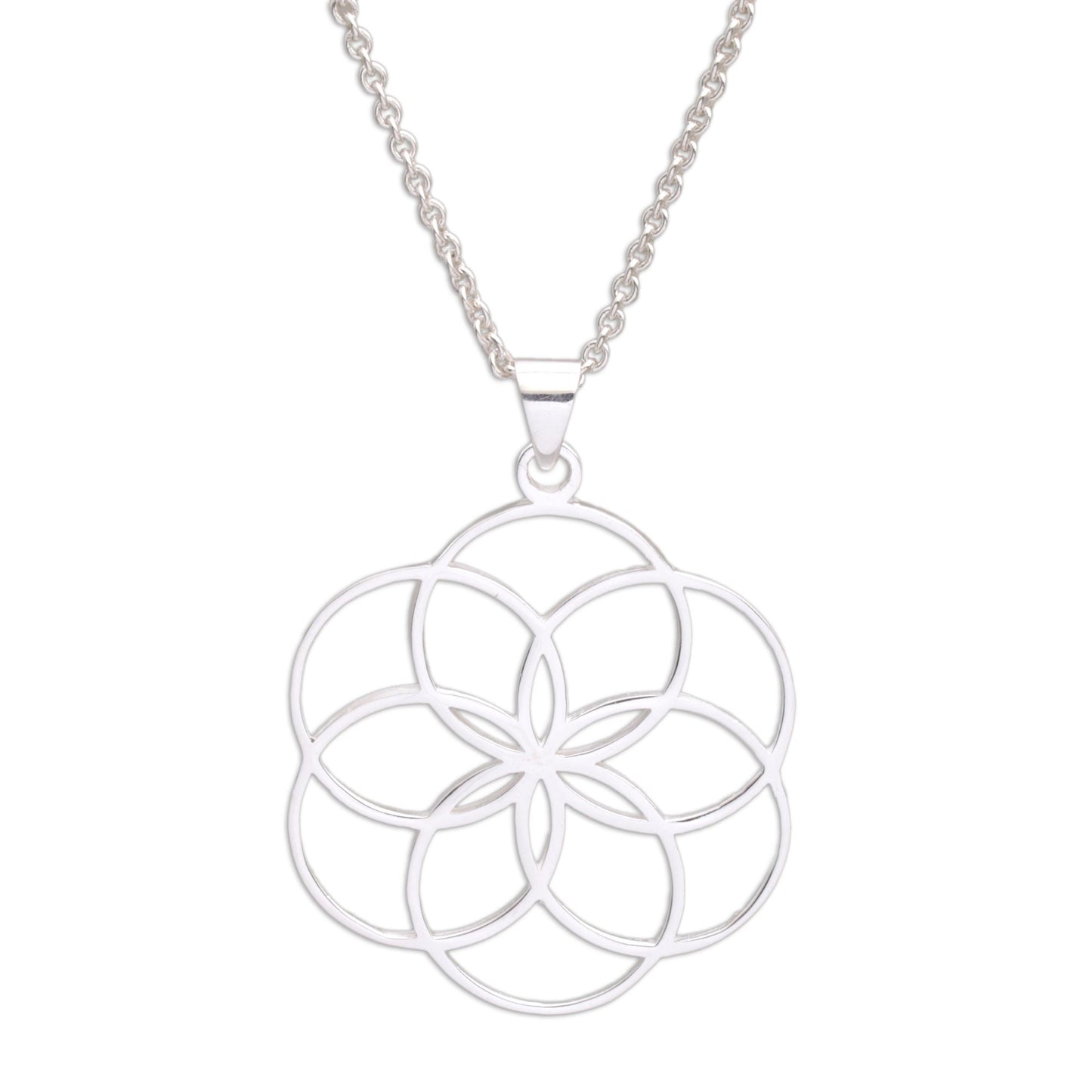 Six Rings Sterling Silver Circle Motif Pendant Necklace from Bali