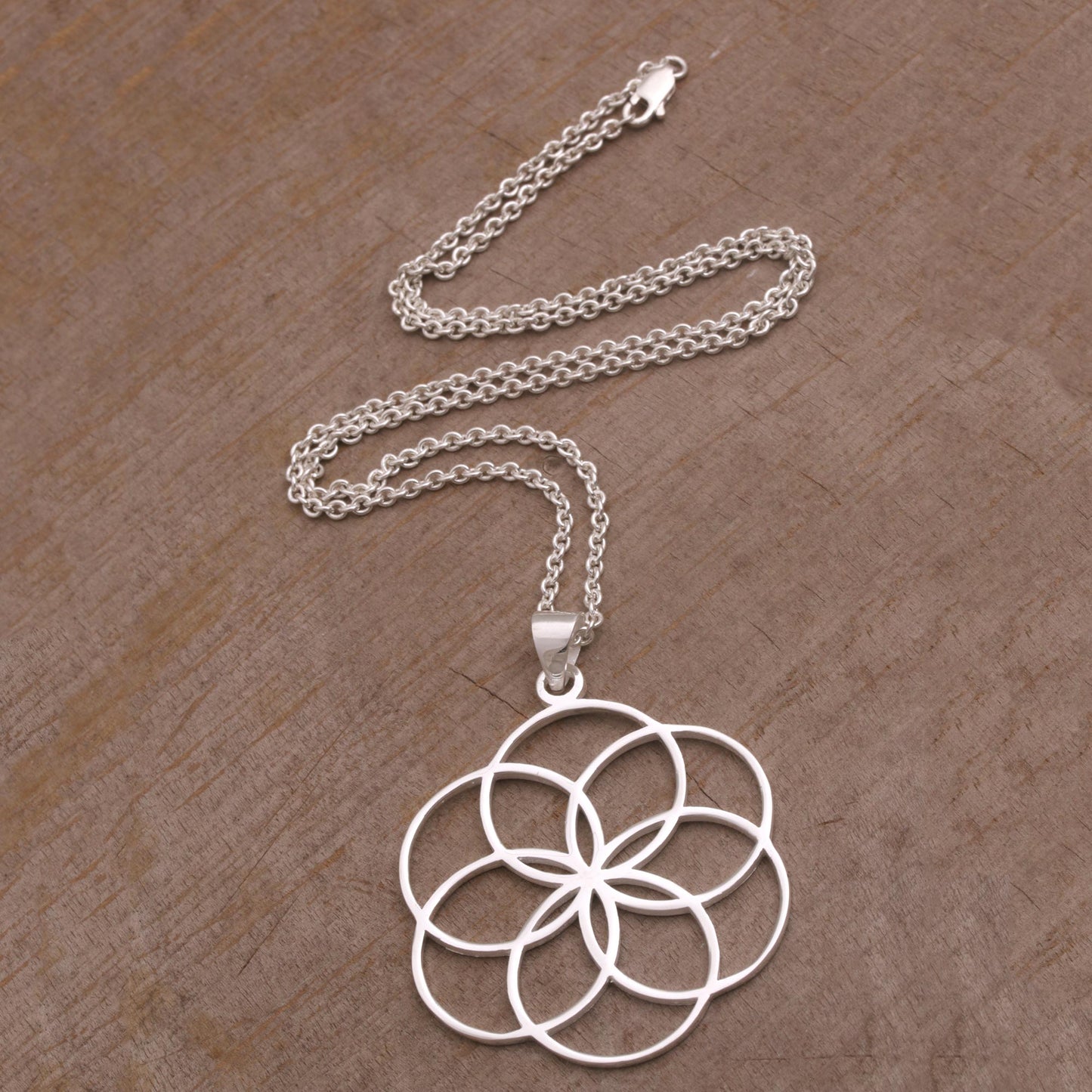 Six Rings Sterling Silver Circle Motif Pendant Necklace from Bali