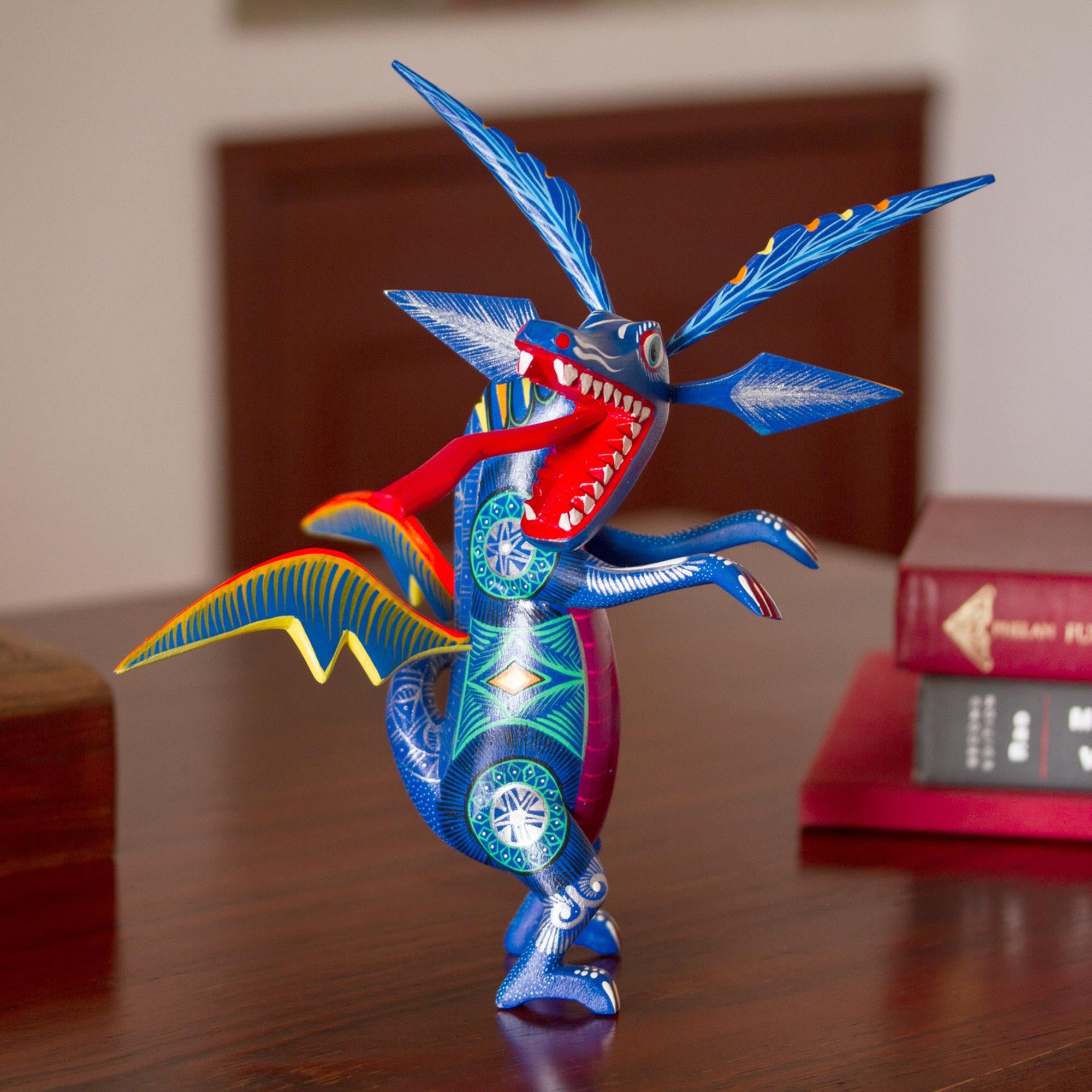 NOVICA Happy Dragon Hand-Painted Wood Dragon Alebrije from Mexico