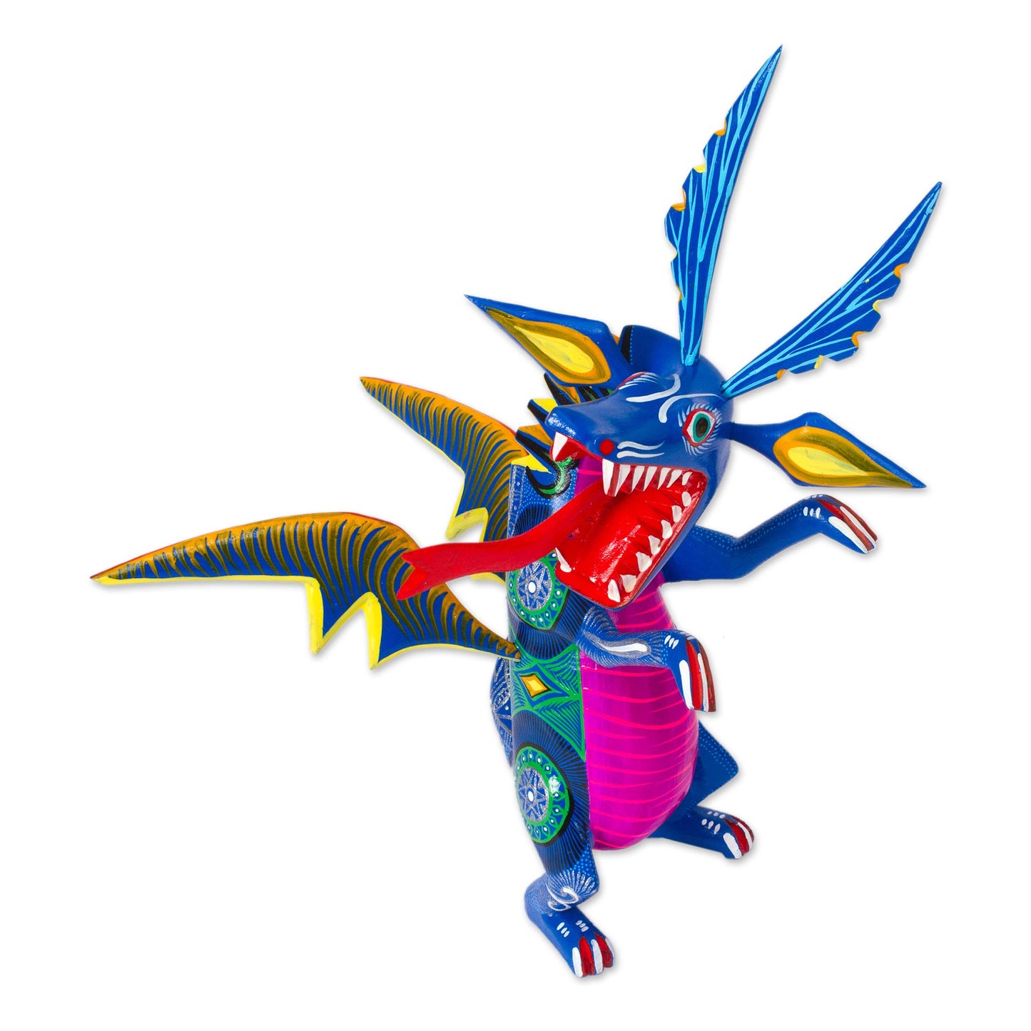 Happy Dragon Hand-Painted Wood Dragon Alebrije from Mexico