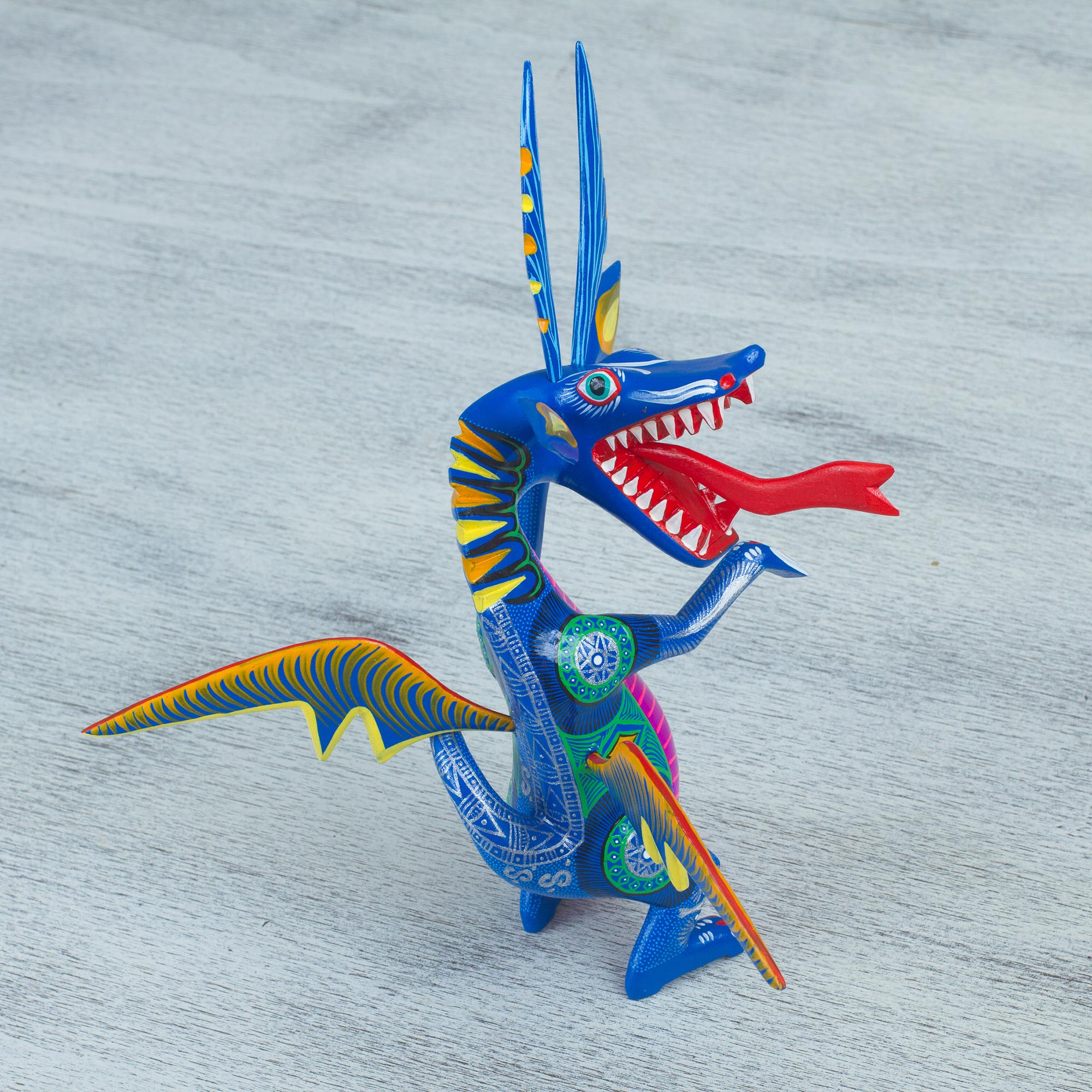 NOVICA Happy Dragon Hand-Painted Wood Dragon Alebrije from Mexico