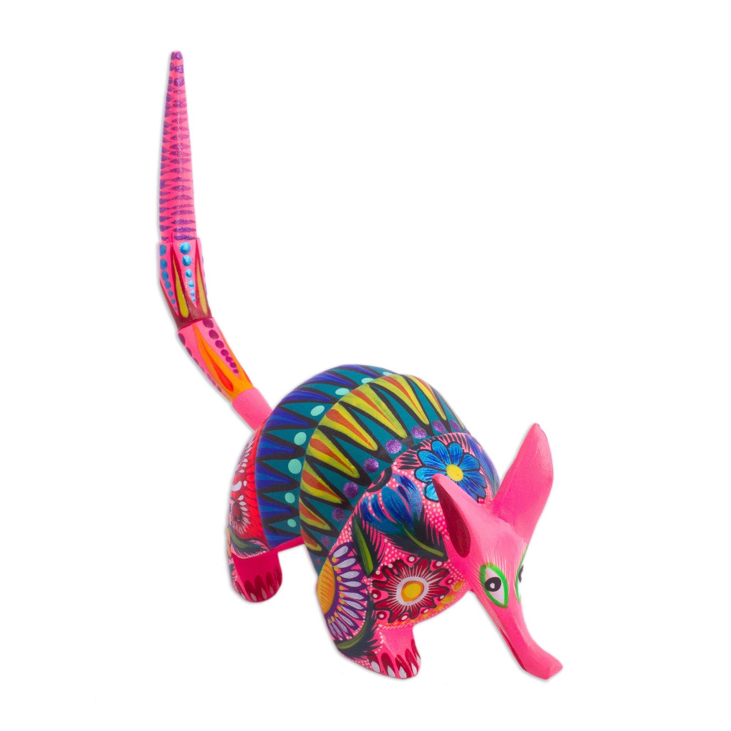 Festive Armadillo Hand-Painted Wood Armadillo Alebrije Figurine from Mexico