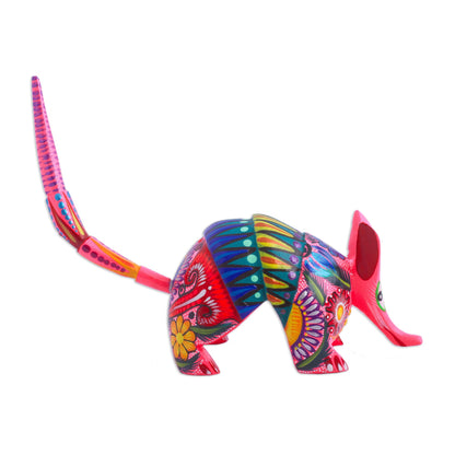 Festive Armadillo Hand-Painted Wood Armadillo Alebrije Figurine from Mexico