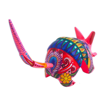 Festive Armadillo Hand-Painted Wood Armadillo Alebrije Figurine from Mexico