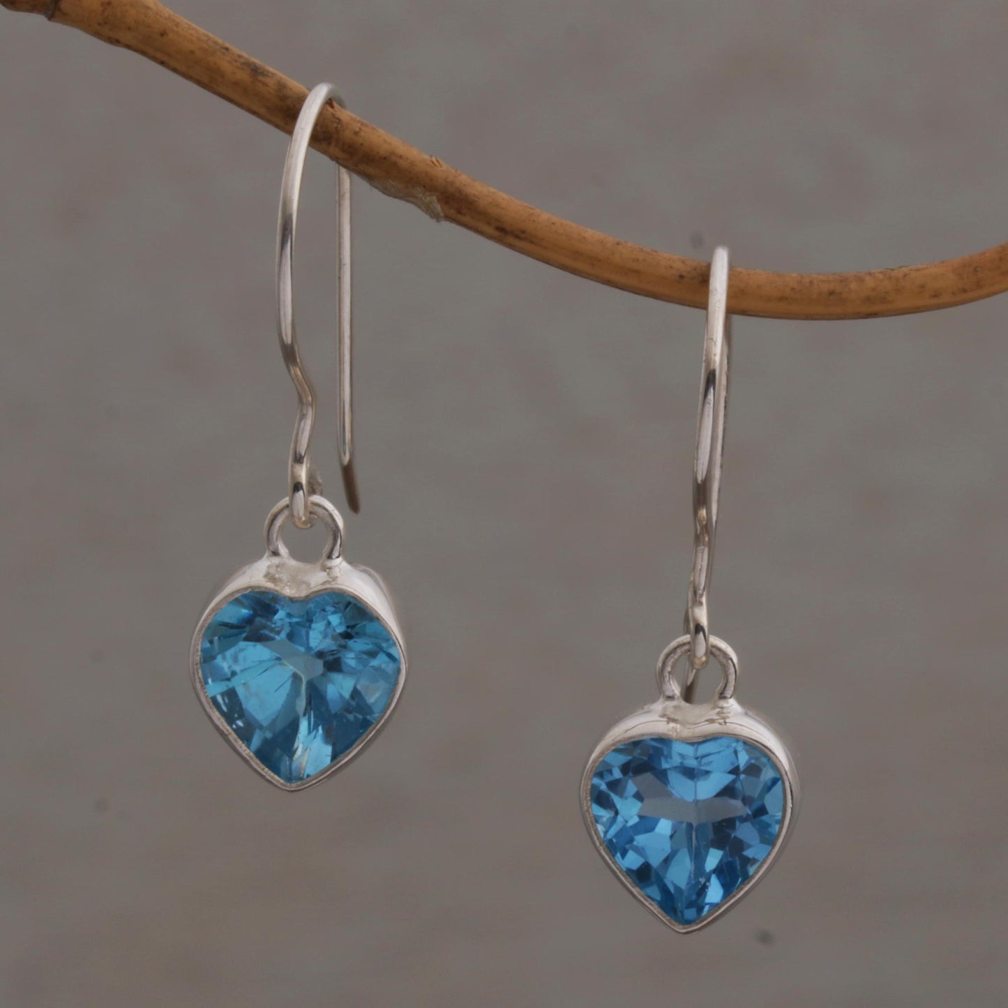 Color of Love Blue Topaz Heart-Shaped Dangle Earrings from Bali