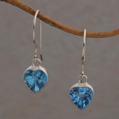 Color of Love Blue Topaz Heart-Shaped Dangle Earrings from Bali