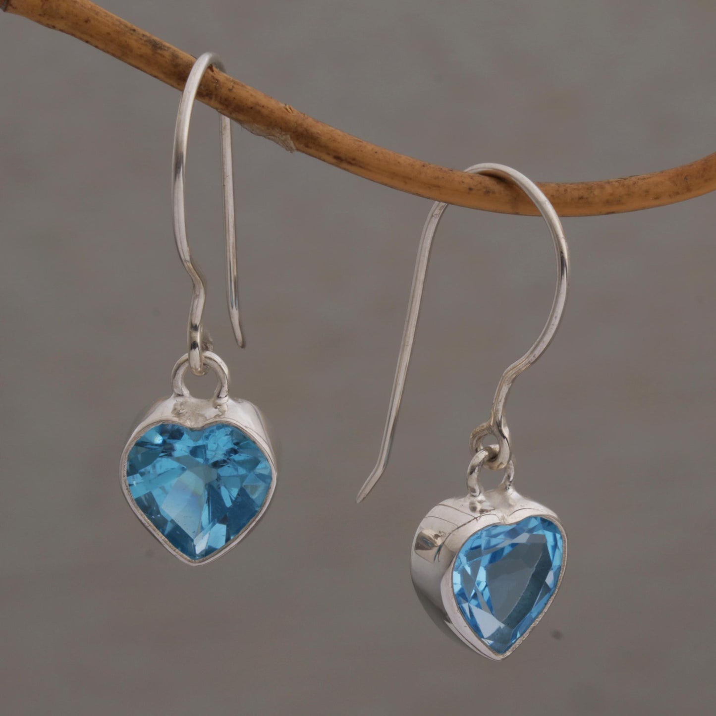 Color of Love Blue Topaz Heart-Shaped Dangle Earrings from Bali