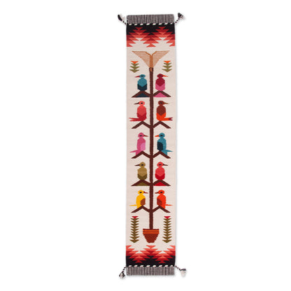 Songs of the Countryside Handwoven Wool Blend Bird-Themed Table Runner from Peru