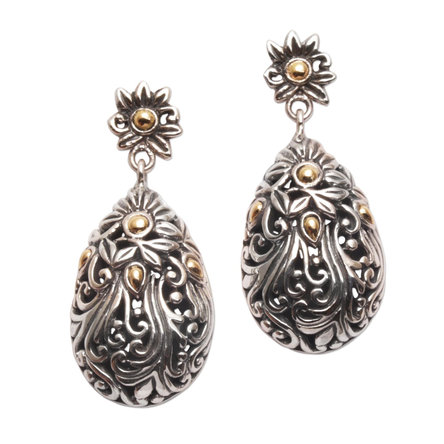 Flower Berries 18k Gold Accent Silver Floral Dangle Earrings from Bali