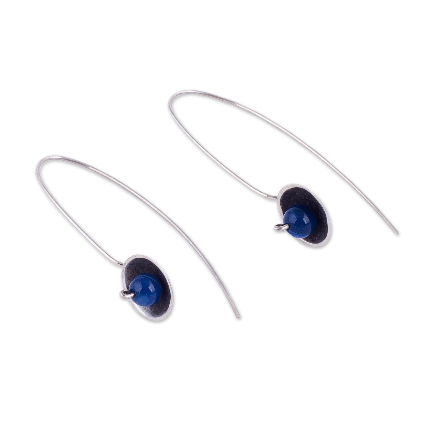 Wondrous Galaxy in Blue Blue Agate and Sterling Silver Drop Earrings from Peru