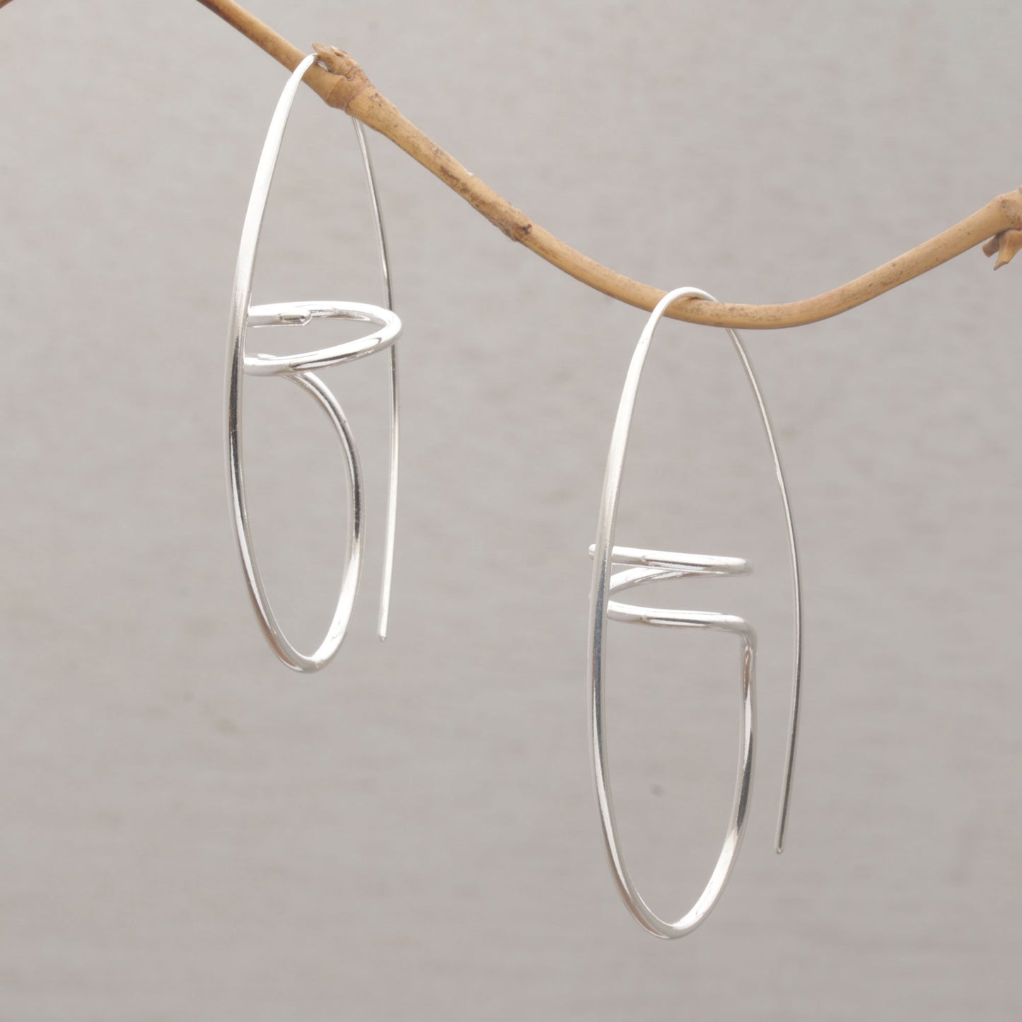 Dancing Spirals Sterling Half Hoop Earrings