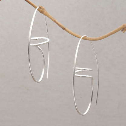 Dancing Spirals Sterling Half Hoop Earrings