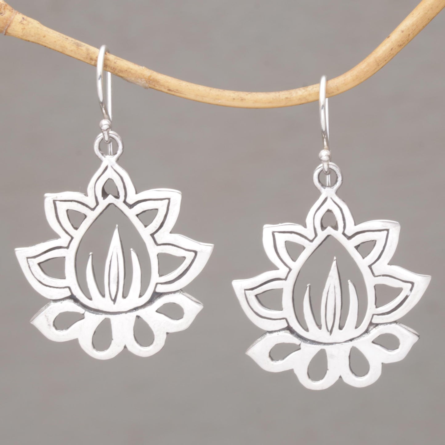 Unforgettable Lotus Sterling Silver Lotus Flower Dangle Earrings from Bali