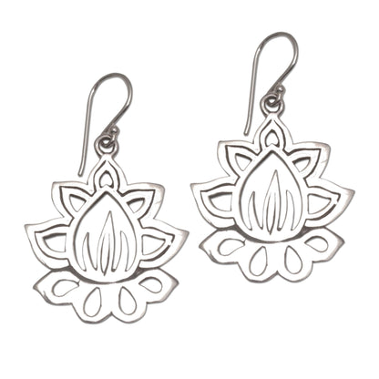 Unforgettable Lotus Sterling Silver Lotus Flower Dangle Earrings from Bali