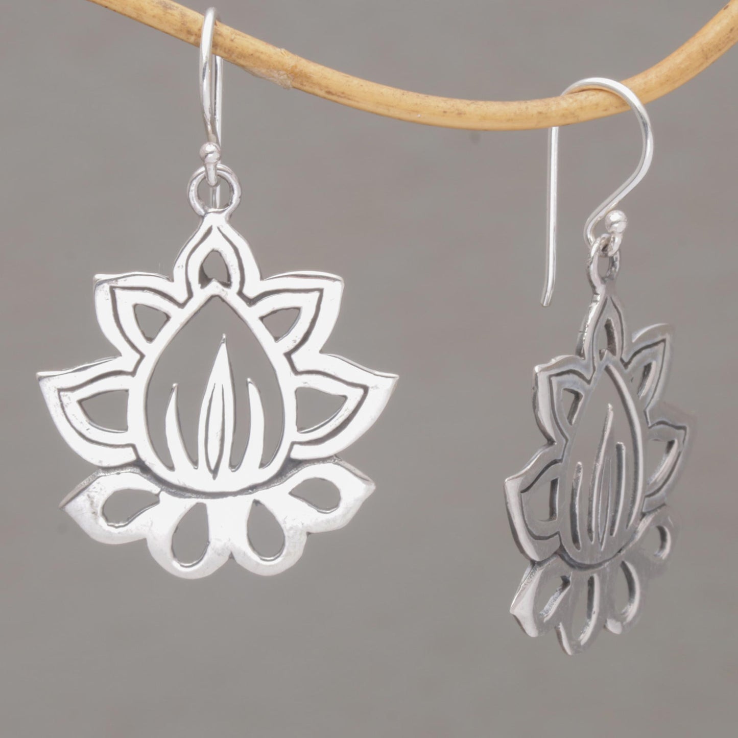 Unforgettable Lotus Sterling Silver Lotus Flower Dangle Earrings from Bali