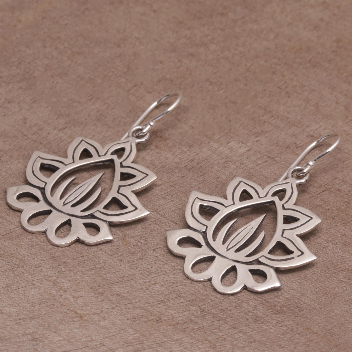 Unforgettable Lotus Sterling Silver Lotus Flower Dangle Earrings from Bali