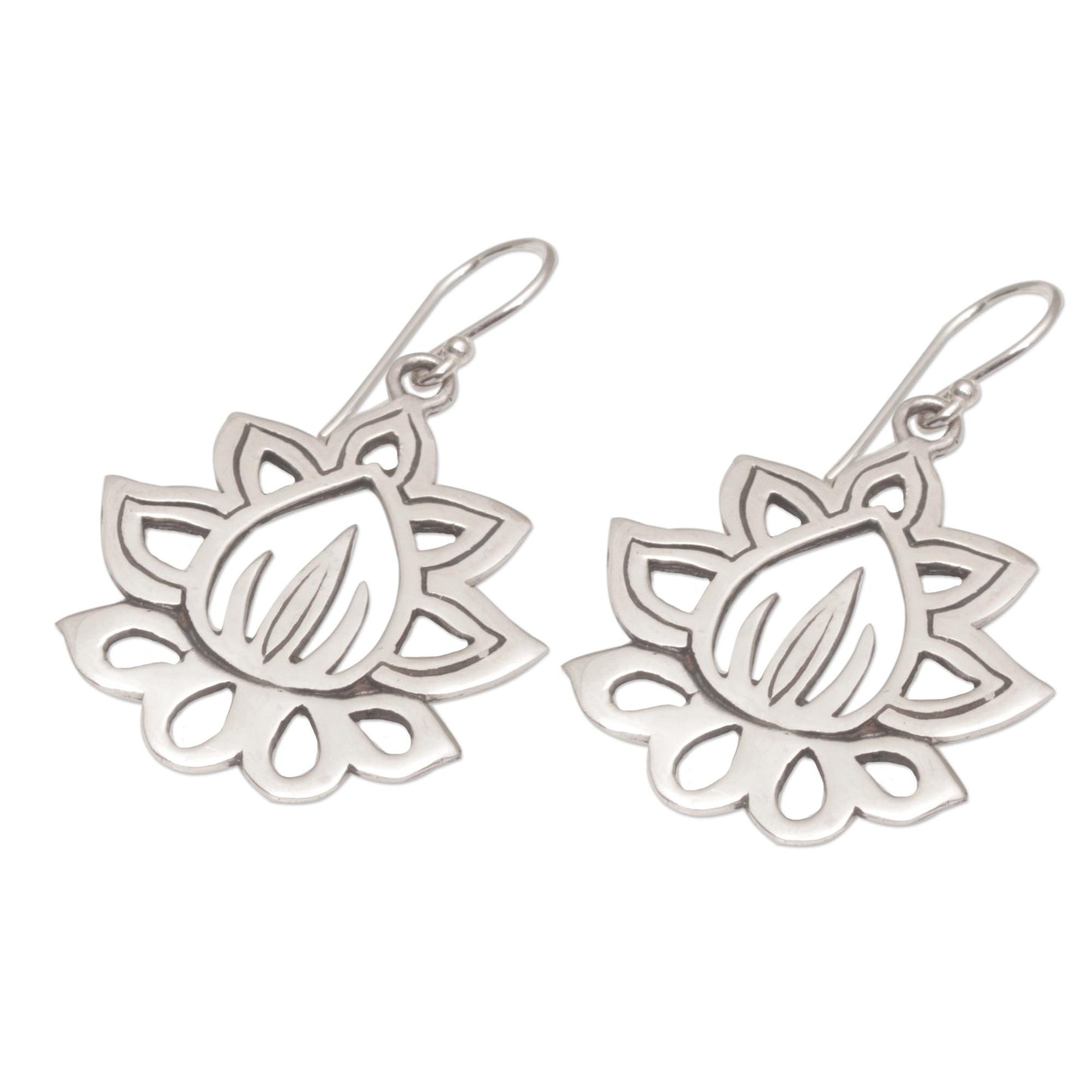 Unforgettable Lotus Sterling Silver Lotus Flower Dangle Earrings from Bali