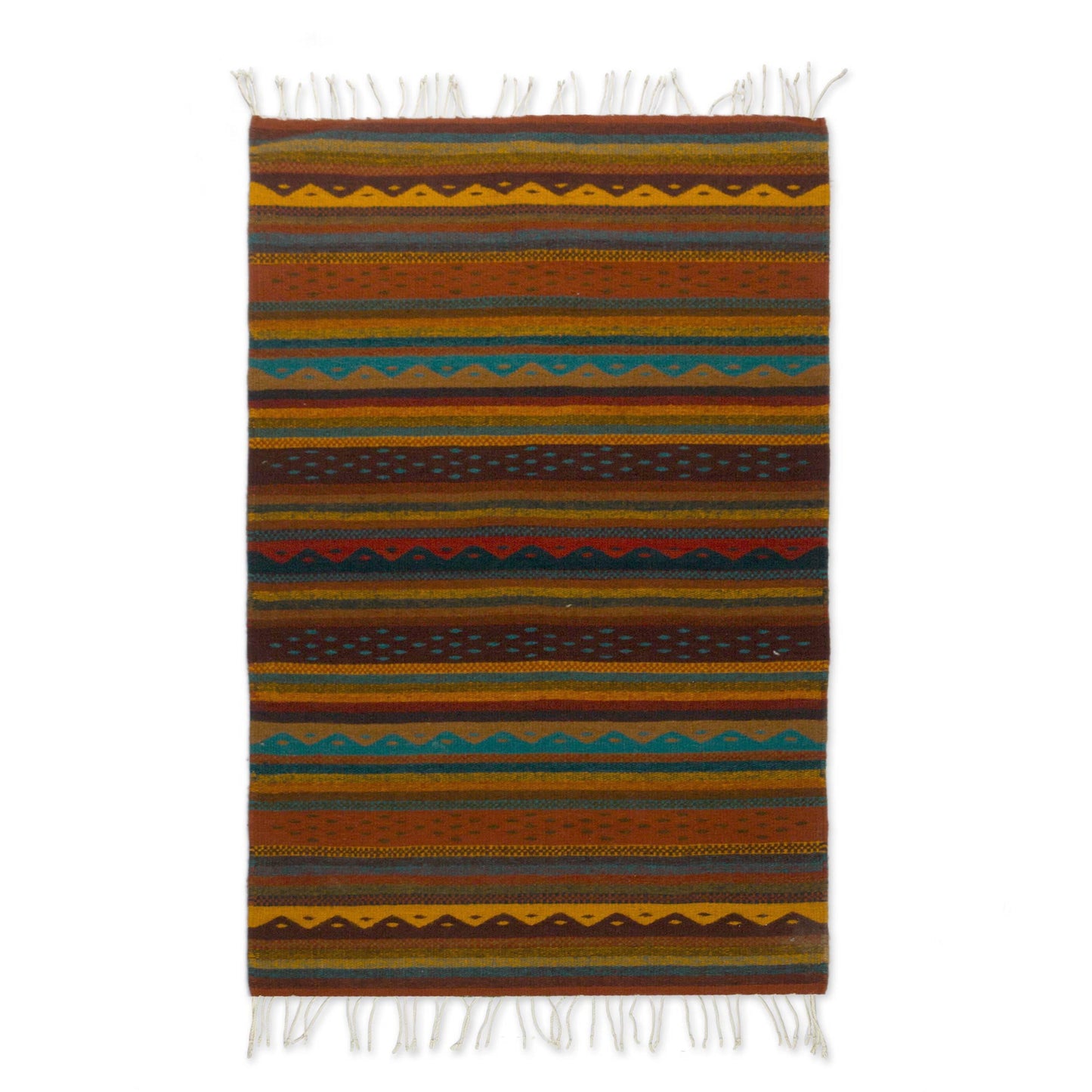 Zapotec Stripes Handwoven 2.5x5 Striped Wool Zapotec Area Rug from Mexico