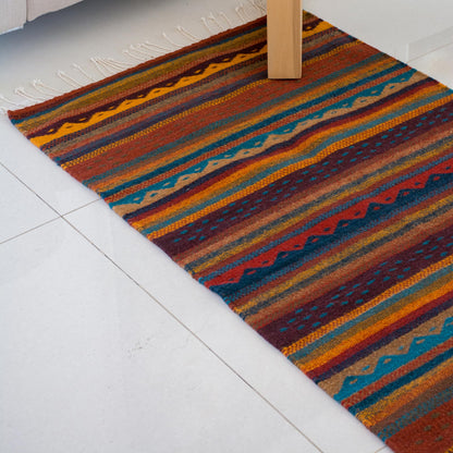 Zapotec Stripes Handwoven 2.5x5 Striped Wool Zapotec Area Rug from Mexico