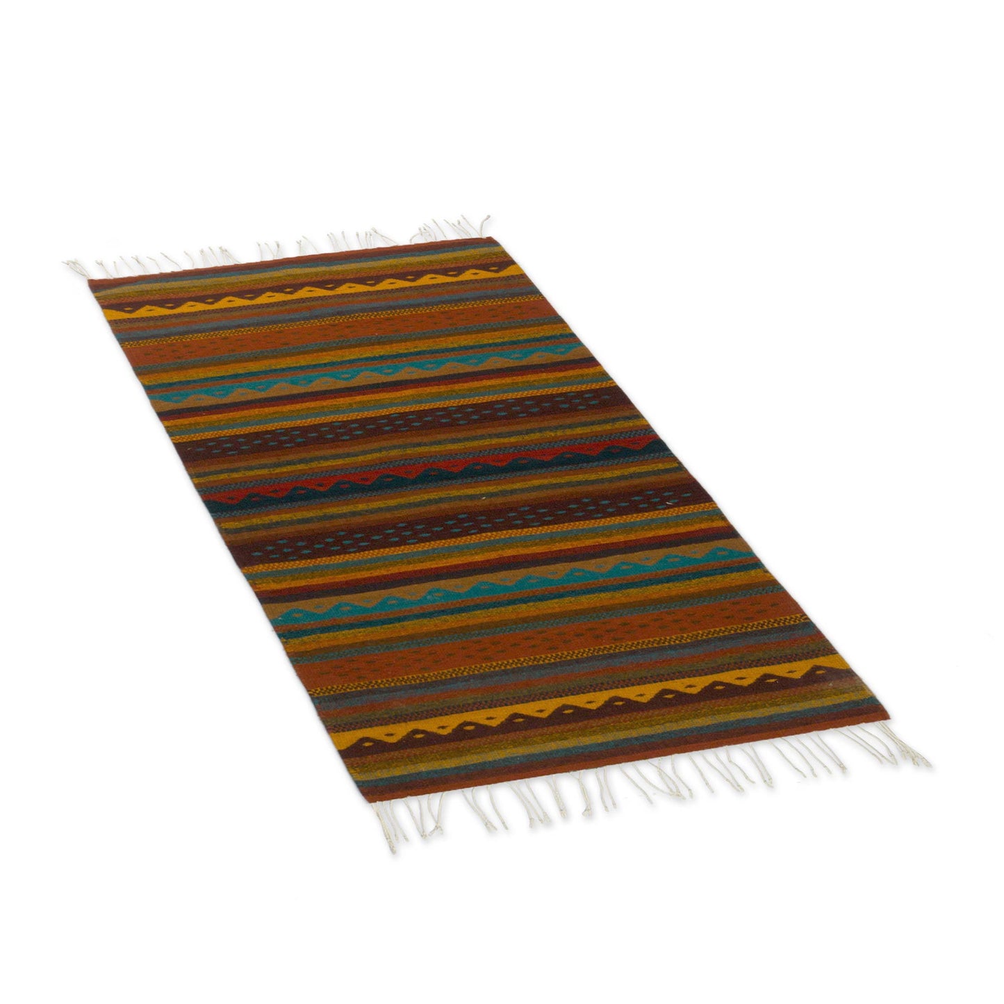 Zapotec Stripes Handwoven 2.5x5 Striped Wool Zapotec Area Rug from Mexico