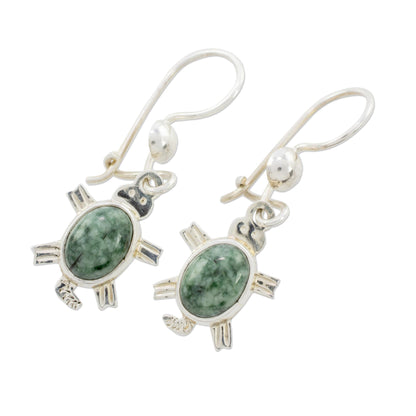 Marine Turtles in Green Green Turtle-Themed Jade Dangle Earrings form Guatemala