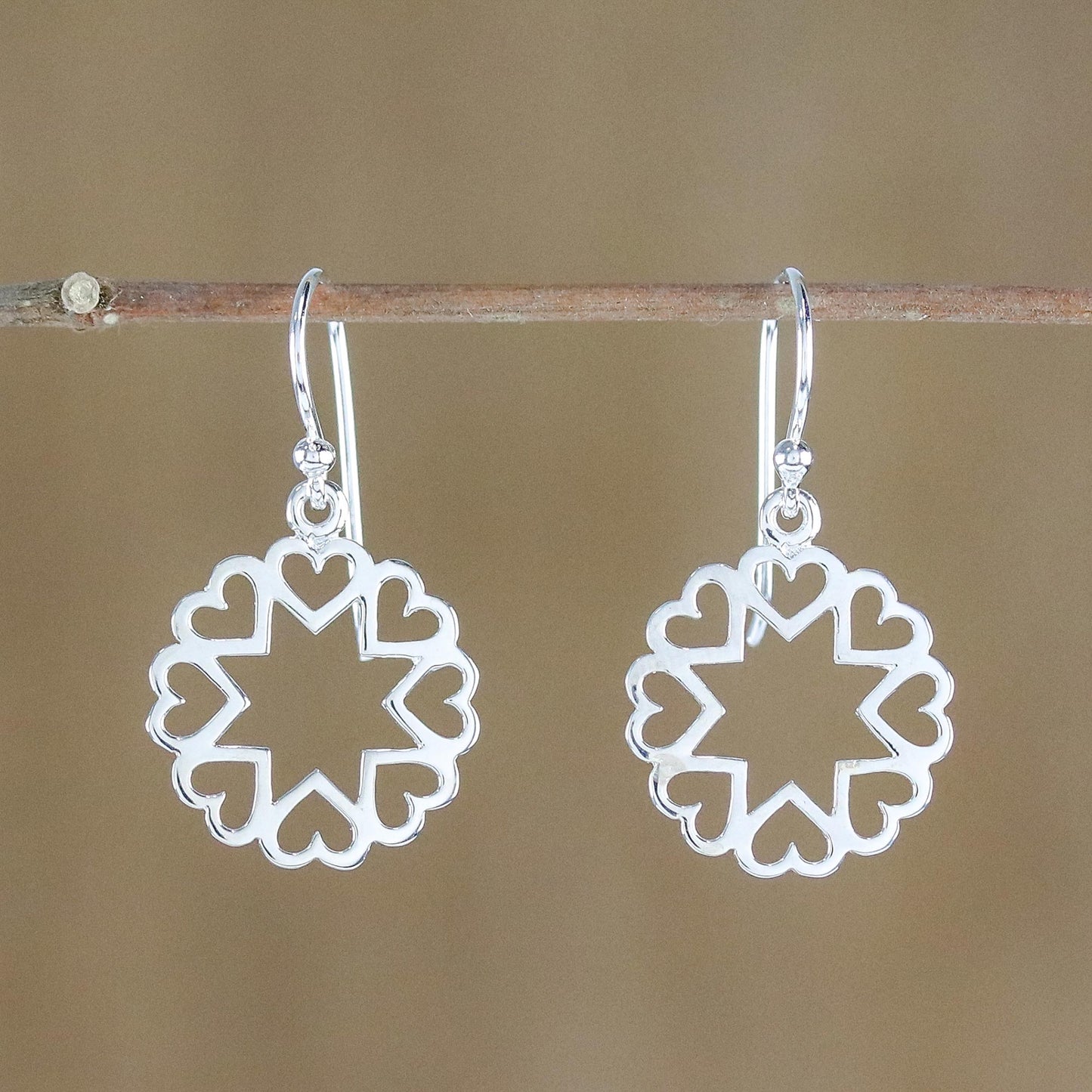 Stars in Love Sterling Silver Star Heart Dangle Earrings from Thailand