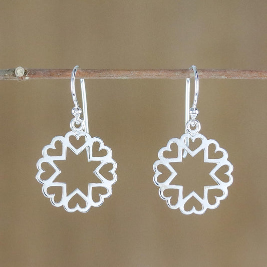 Stars in Love Sterling Silver Star Heart Dangle Earrings from Thailand