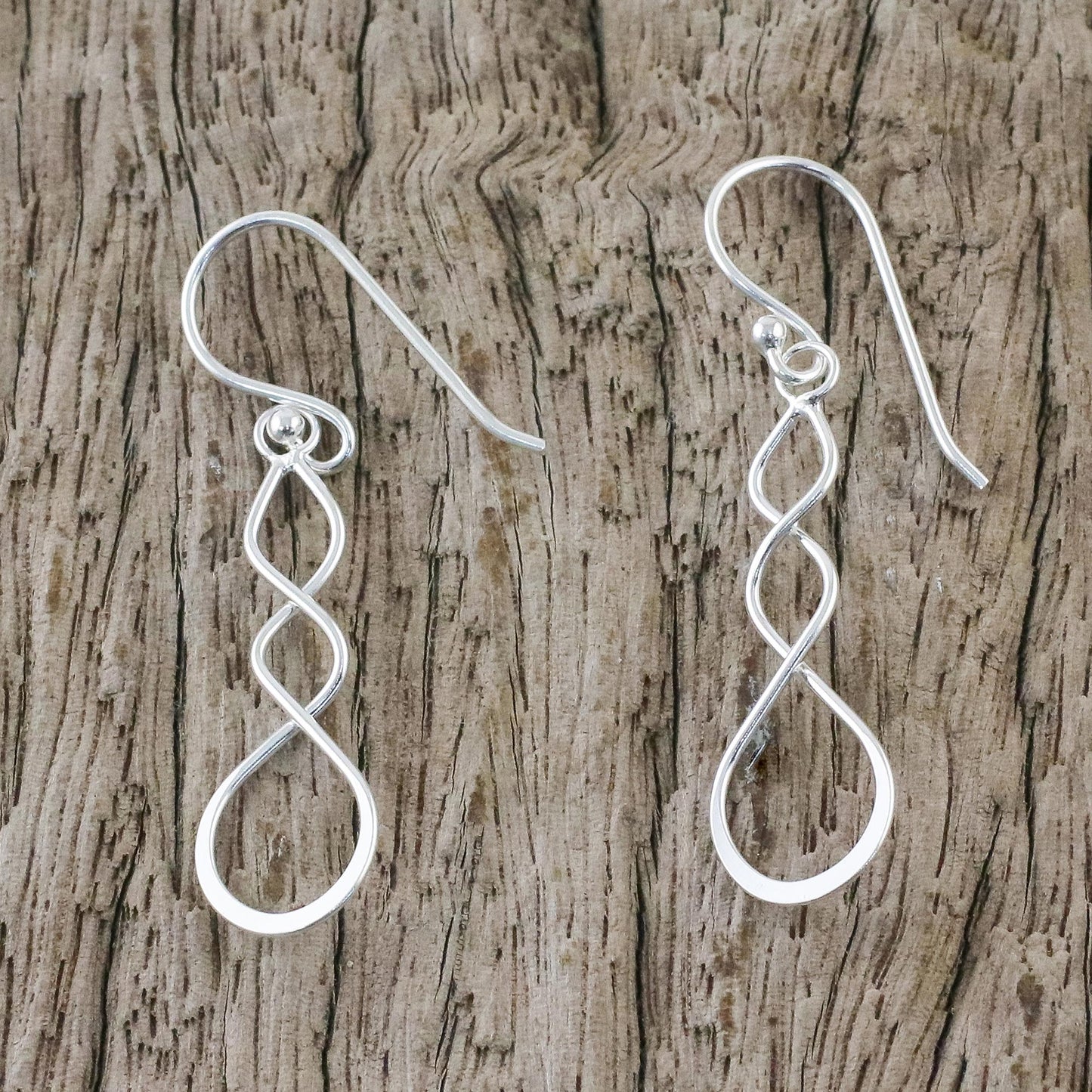 Droplet Twist Sterling Silver Twisting Dangle Earrings from Thailand