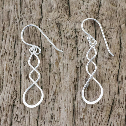 Droplet Twist Sterling Silver Twisting Dangle Earrings from Thailand