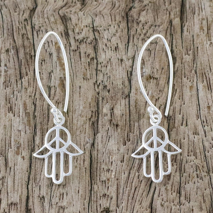 Peaceful Hamsa Sterling Silver Hamsa Peace Sign Earrings from Thailand