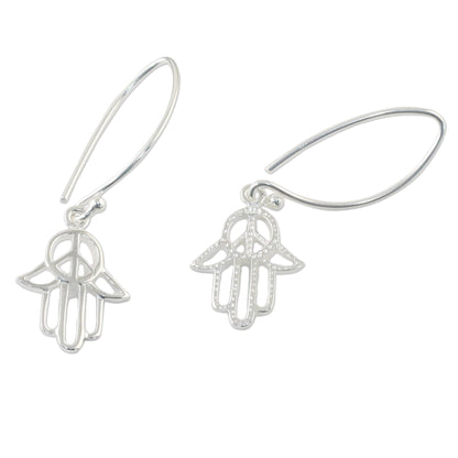 Peaceful Hamsa Sterling Silver Hamsa Peace Sign Earrings from Thailand