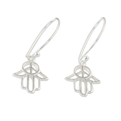 Peaceful Hamsa Sterling Silver Hamsa Peace Sign Earrings from Thailand