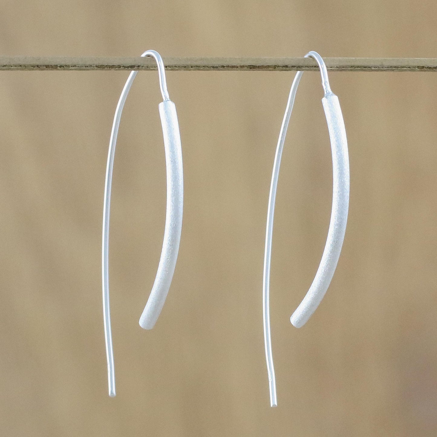 Cattails Sterling Silver Curved Drop Earrings from Thailand